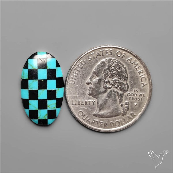 Kingman Turquoise Checker Inlay Black Onyx