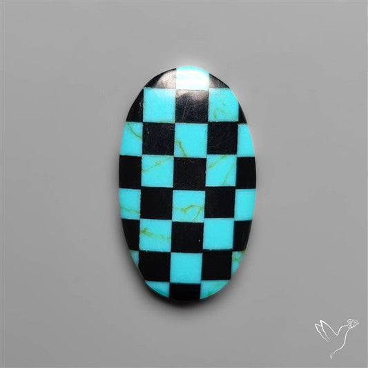 Kingman Turquoise Checker Inlay Black Onyx