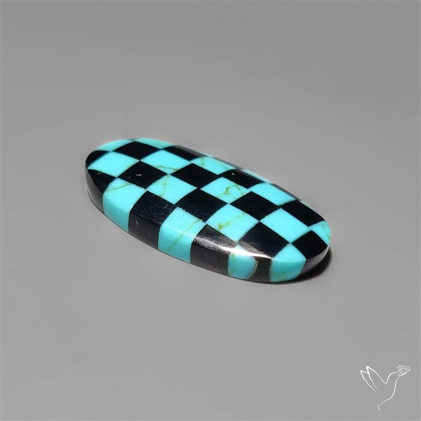 Kingman Turquoise Checker Inlay Black Onyx