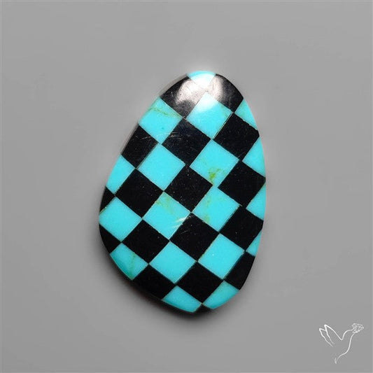 Kingman Turquoise Checker Inlay Black Onyx