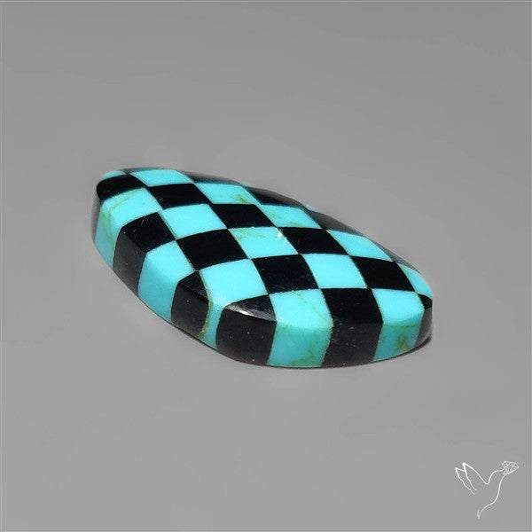 Kingman Turquoise Checker Inlay Black Onyx