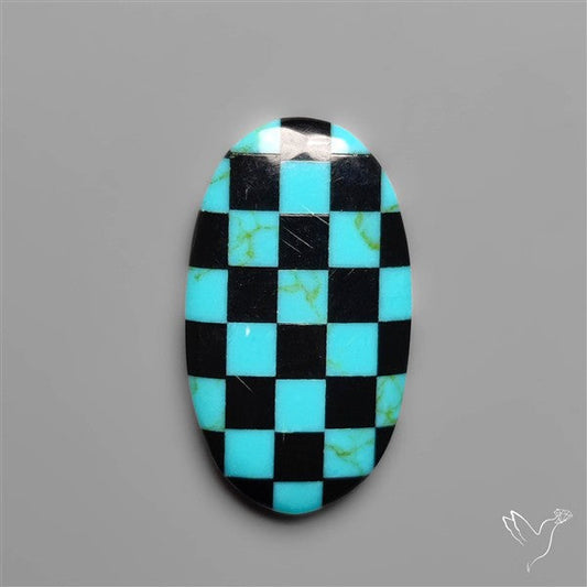 Kingman Turquoise Checker Inlay Black Onyx