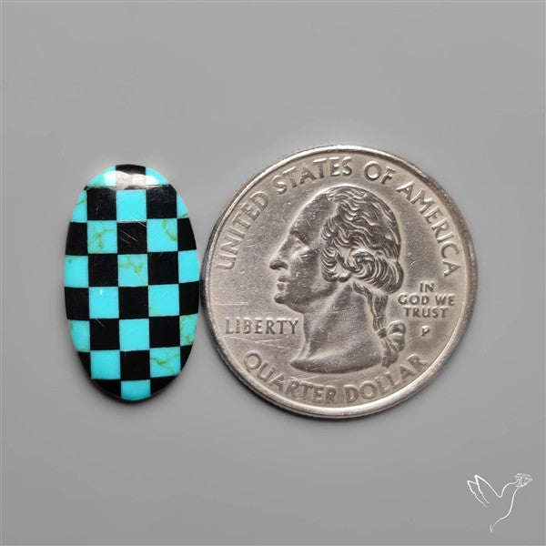 Kingman Turquoise Checker Inlay Black Onyx