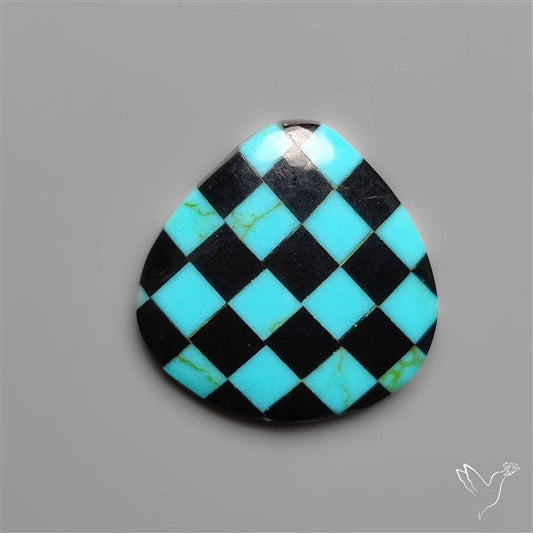 Kingman Turquoise Checker Inlay Black Onyx