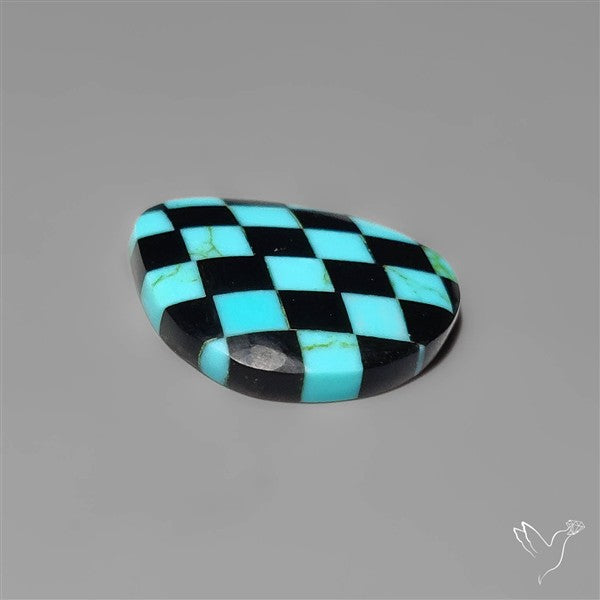 Kingman Turquoise Checker Inlay Black Onyx