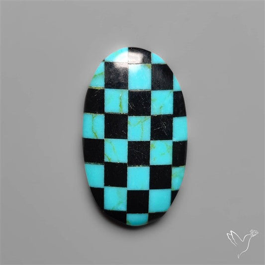 Kingman Turquoise Checker Inlay Black Onyx