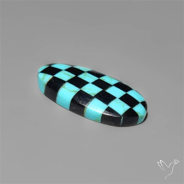 Kingman Turquoise Checker Inlay Black Onyx
