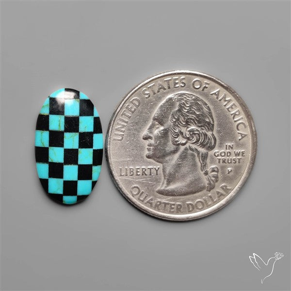 Kingman Turquoise Checker Inlay Black Onyx