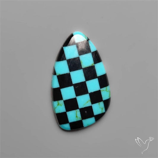Kingman Turquoise Checker Inlay Black Onyx