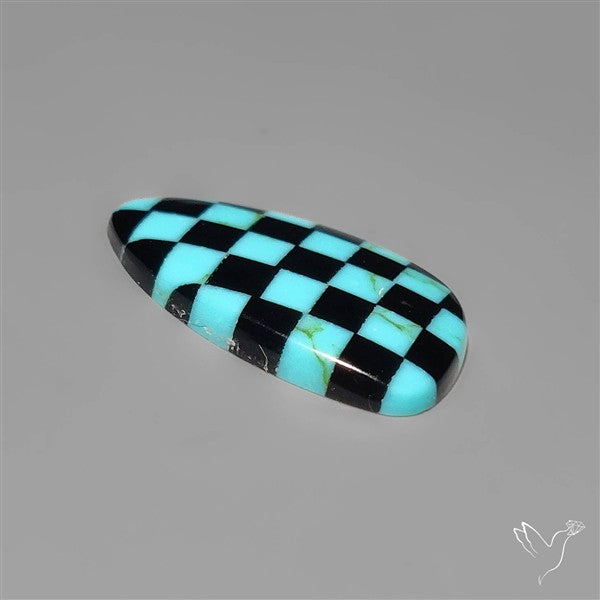 Kingman Turquoise Checker Inlay Black Onyx