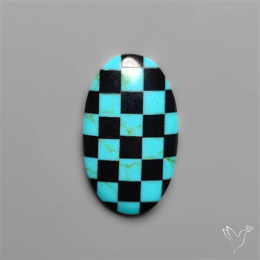 Kingman Turquoise Checker Inlay Black Onyx