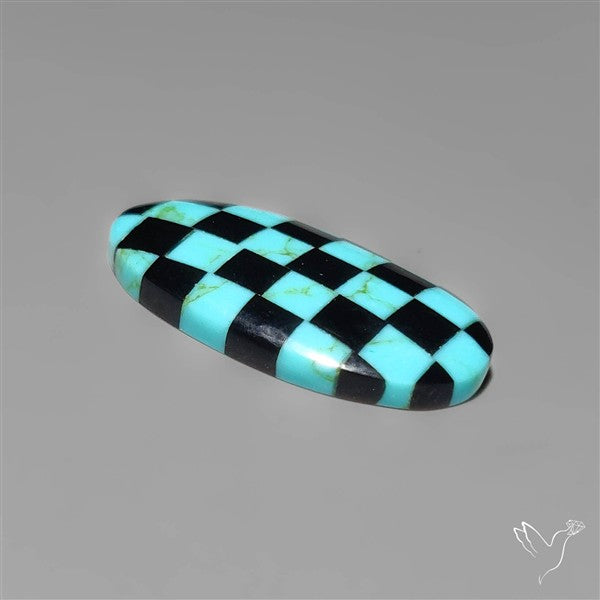 Kingman Turquoise Checker Inlay Black Onyx