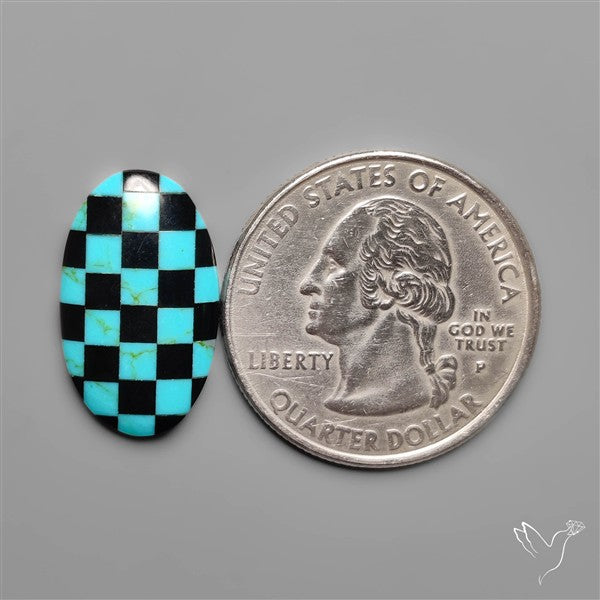 Kingman Turquoise Checker Inlay Black Onyx