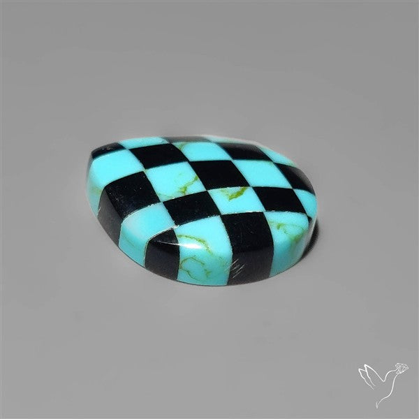 Kingman Turquoise Checker Inlay Black Onyx
