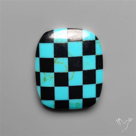 Kingman Turquoise Checker Inlay Black Onyx