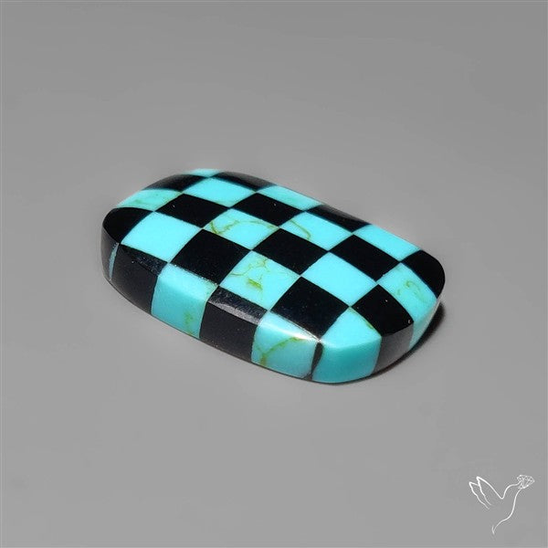 Kingman Turquoise Checker Inlay Black Onyx