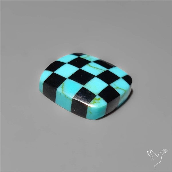 Kingman Turquoise Checker Inlay Black Onyx