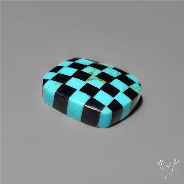Kingman Turquoise Checker Inlay Black Onyx