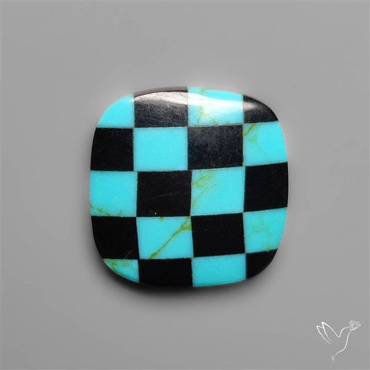 Kingman Turquoise Checker Inlay Black Onyx