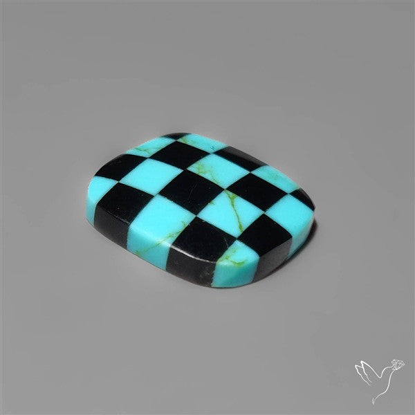 Kingman Turquoise Checker Inlay Black Onyx