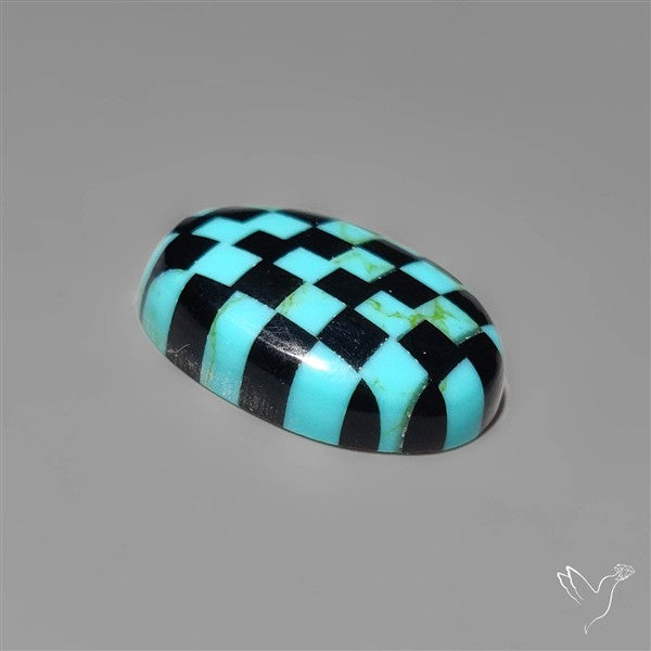 Kingman Turquoise Checker Inlay Black Onyx