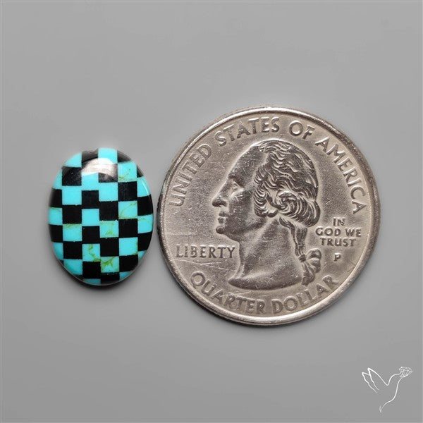 Kingman Turquoise Checker Inlay Black Onyx