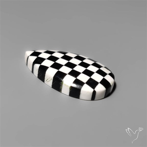 Black Marquina Checkerboard Inlay Cabochon