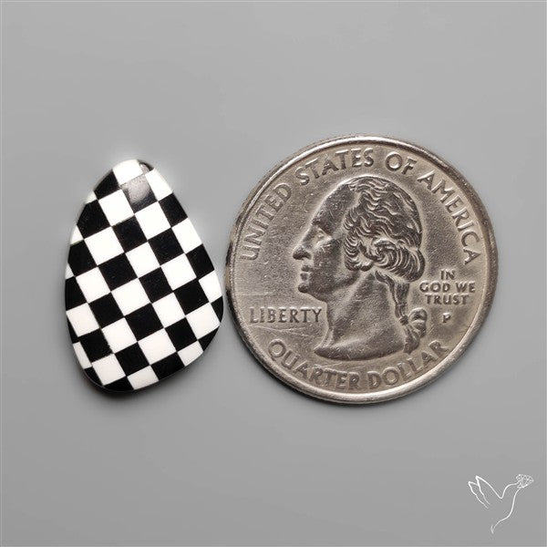 Black Marquina Checkerboard Inlay Cabochon