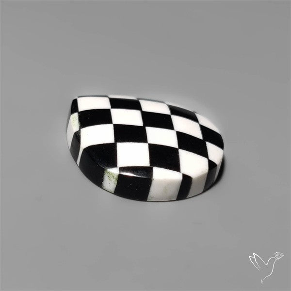 Black Marquina Checkerboard Inlay Cabochon