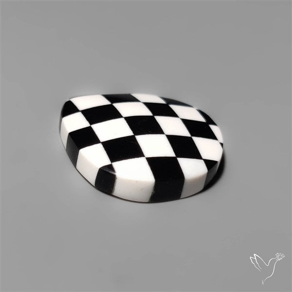 Black Marquina Checkerboard Inlay Cabochon