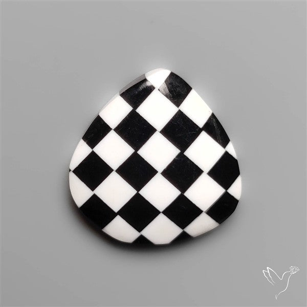 Black Marquina Checkerboard Inlay Cabochon