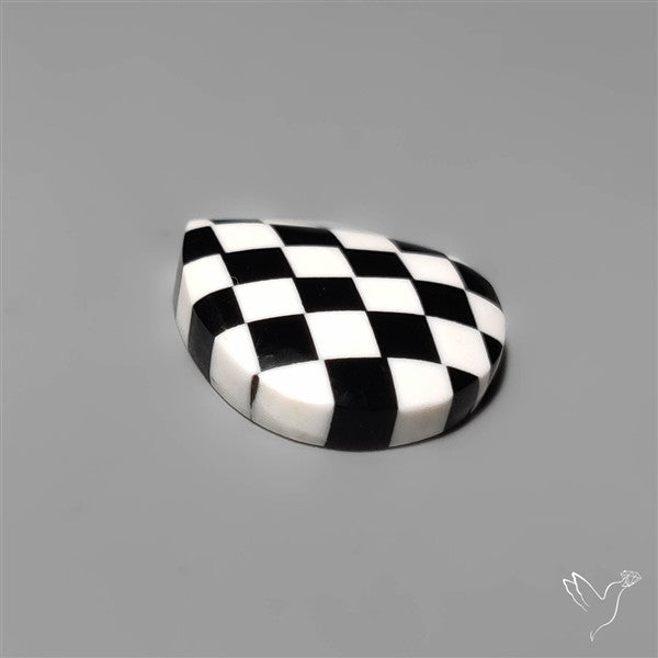 Black Marquina Checkerboard Inlay Cabochon