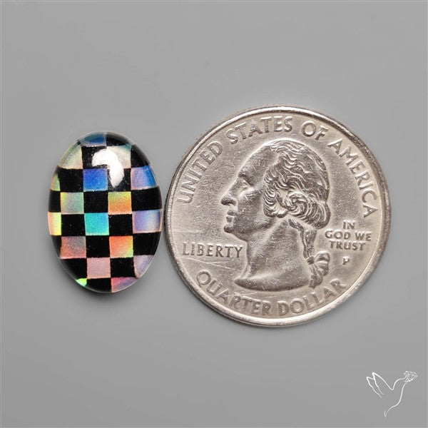 Aurora Opal & Black Onyx In Checkerboard Inlay Doublet