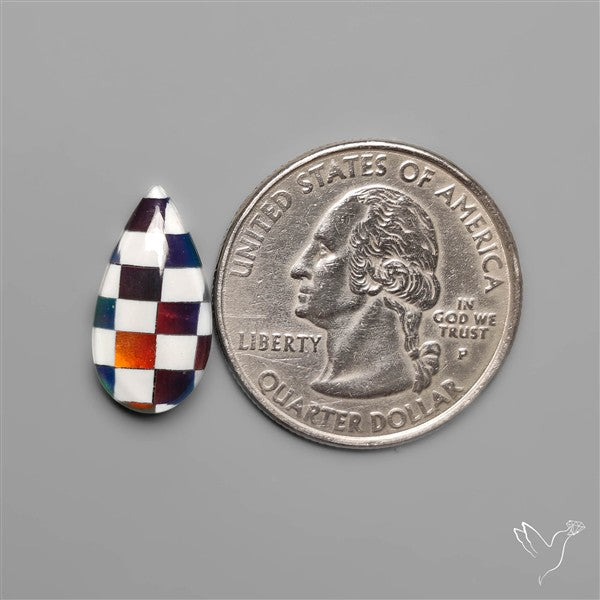 Aurora Opal & White Agate In Checkerboard Inlay Doublet