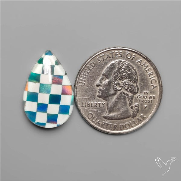 Aurora Opal & White Agate In Checkerboard Inlay Doublet