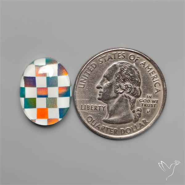 Aurora Opal & White Agate In Checkerboard Inlay Doublet