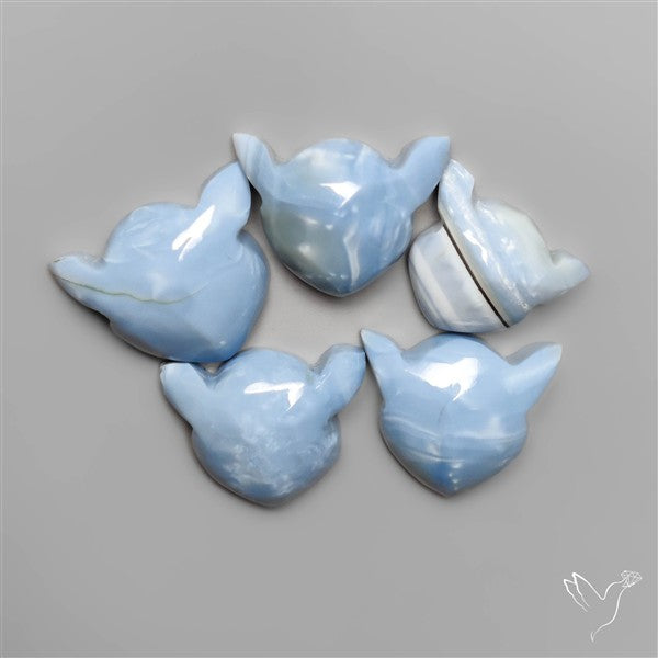 Blue Opal Cat Face Carvings Lot