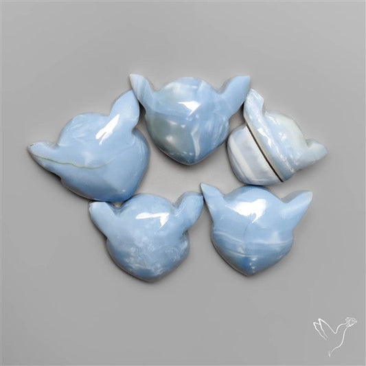 Blue Opal Cat Face Carvings Lot