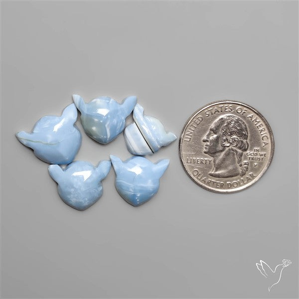 Blue Opal Cat Face Carvings Lot