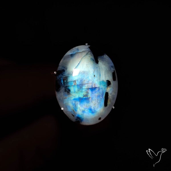 Rainbow Moonstone With Black Tourmaline Inclusions