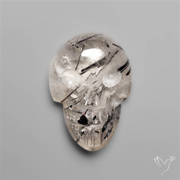 Black Tourmaline In Quartz Skull Carving