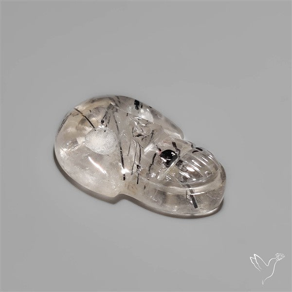 Black Tourmaline In Quartz Skull Carving