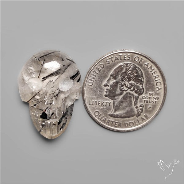 Black Tourmaline In Quartz Skull Carving