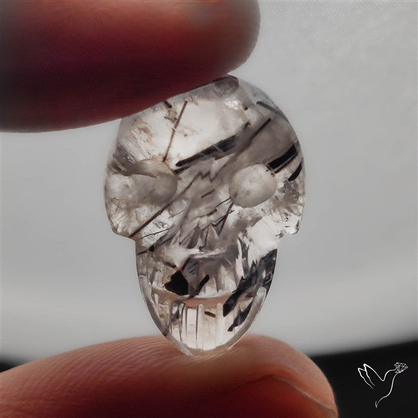 Black Tourmaline In Quartz Skull Carving