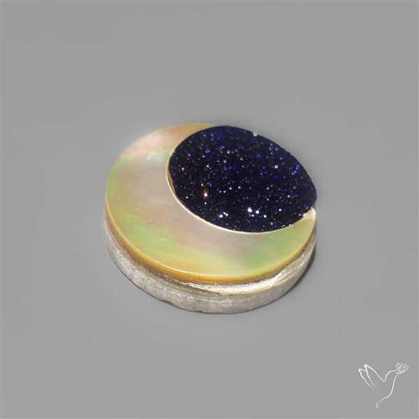 Mother Of Pearl Crescent Inlay In Blue Goldstone