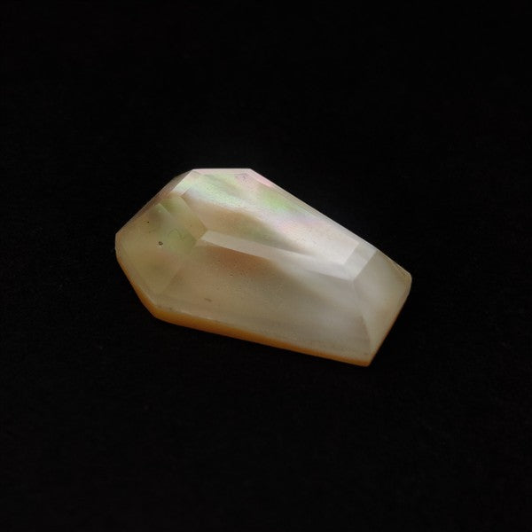 Rose Cut Quartz With Mother Of Pearl Doublet Coffin Carving
