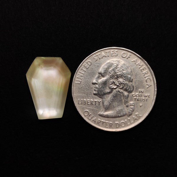 Rose Cut Quartz With Mother Of Pearl Doublet Coffin Carving
