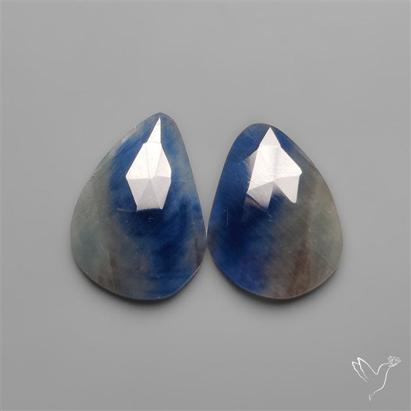 Rose Cut Blue Sapphire Pair