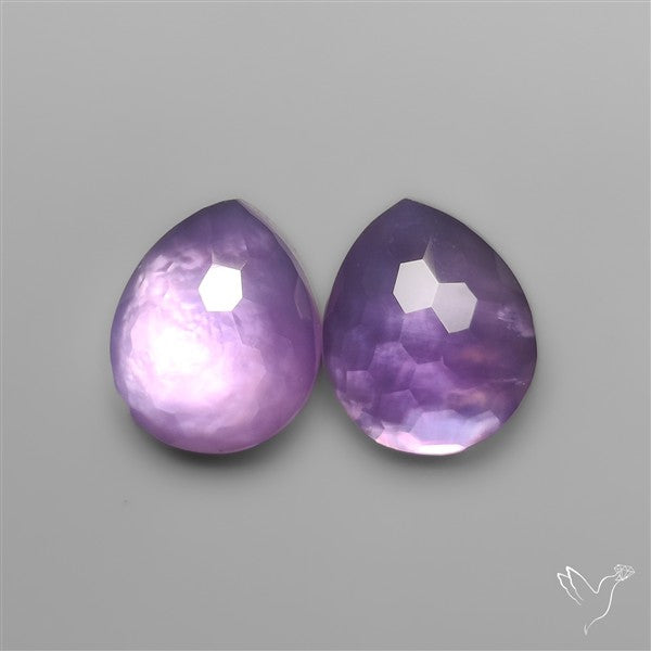 Honeycomb Cut Amethyst With Mother Of Pearl Doublets Pair