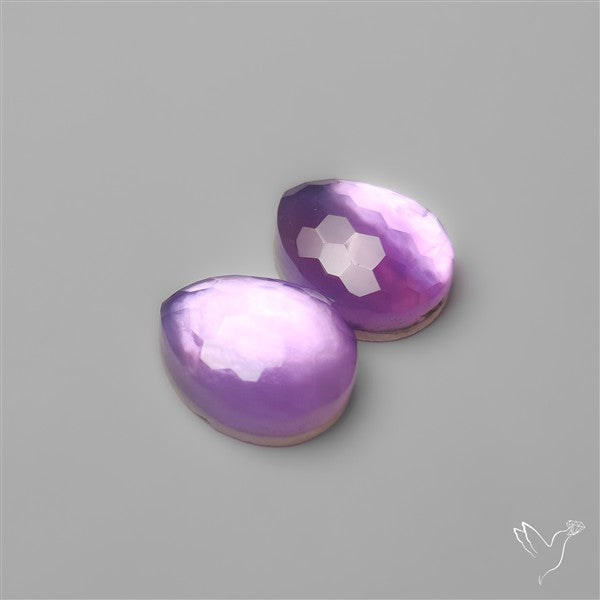Honeycomb Cut Amethyst With Mother Of Pearl Doublets Pair